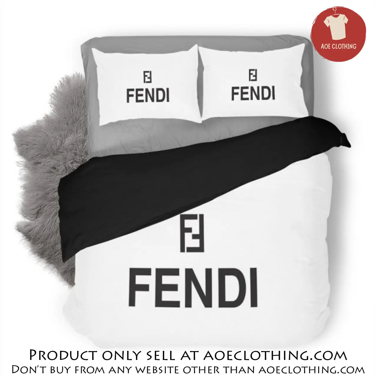 Fendi white luxury logo fashion brand premium bedding set home decor aoe0813120
